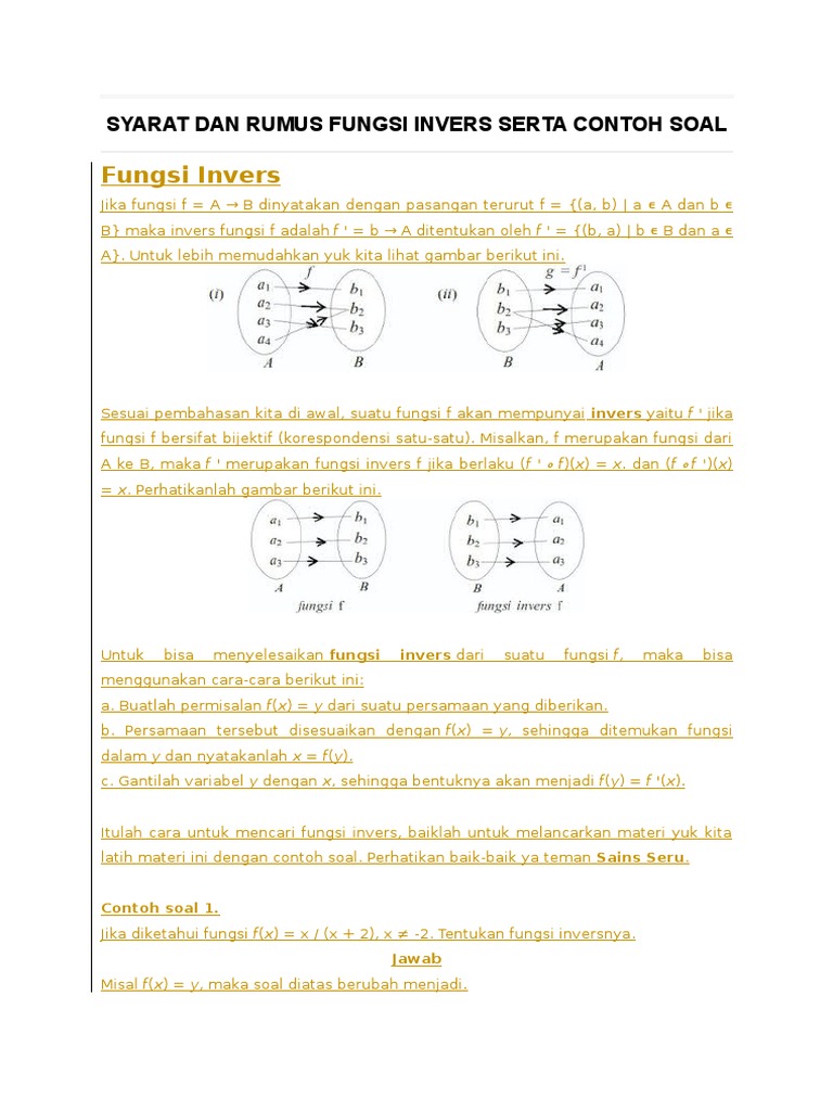 Syarat Dan Rumus Fungsi Invers Serta Contoh Soal | PDF