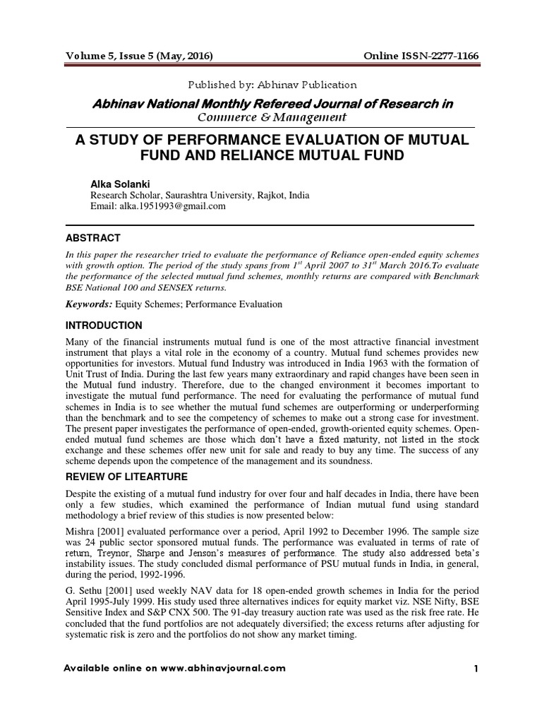 Performance and Evaluation of Mutual Funds PDF Mutual Funds