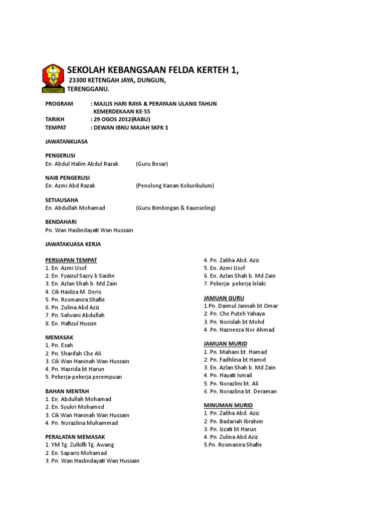 Ajk Sambutan Hari Raya Merdeka | PDF