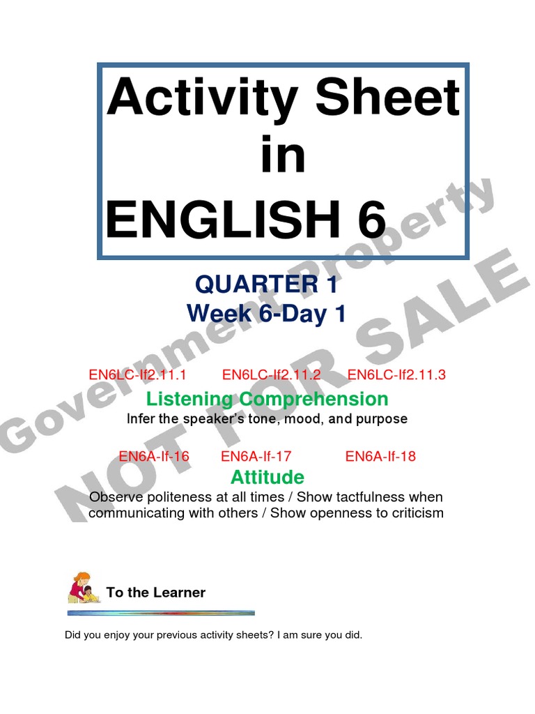 Activity Sheet In English 6 Quarter 1 Week 6 Day 1 Pdf