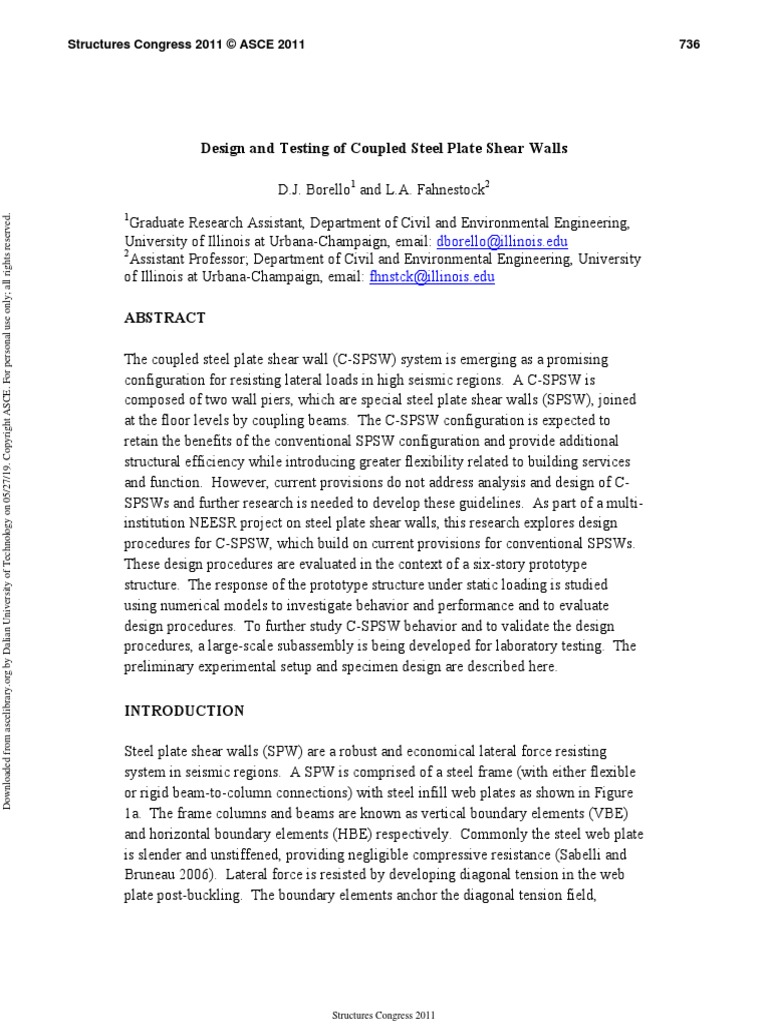 Design and Testing of Coupled Steel Plate Shear Walls | PDF | Beam ...
