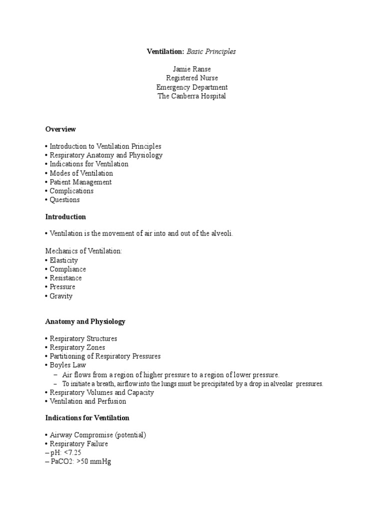 Ventilation Basic Principles | PDF | Breathing | Respiratory System