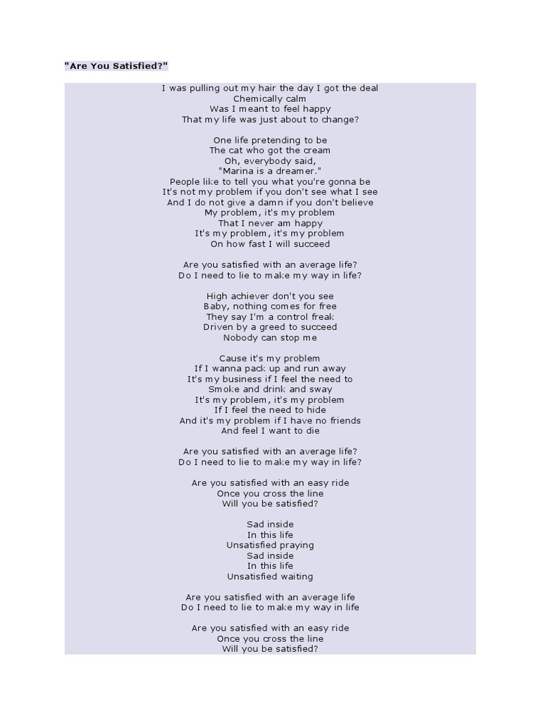 Are You Satisfied by MARINA PDF