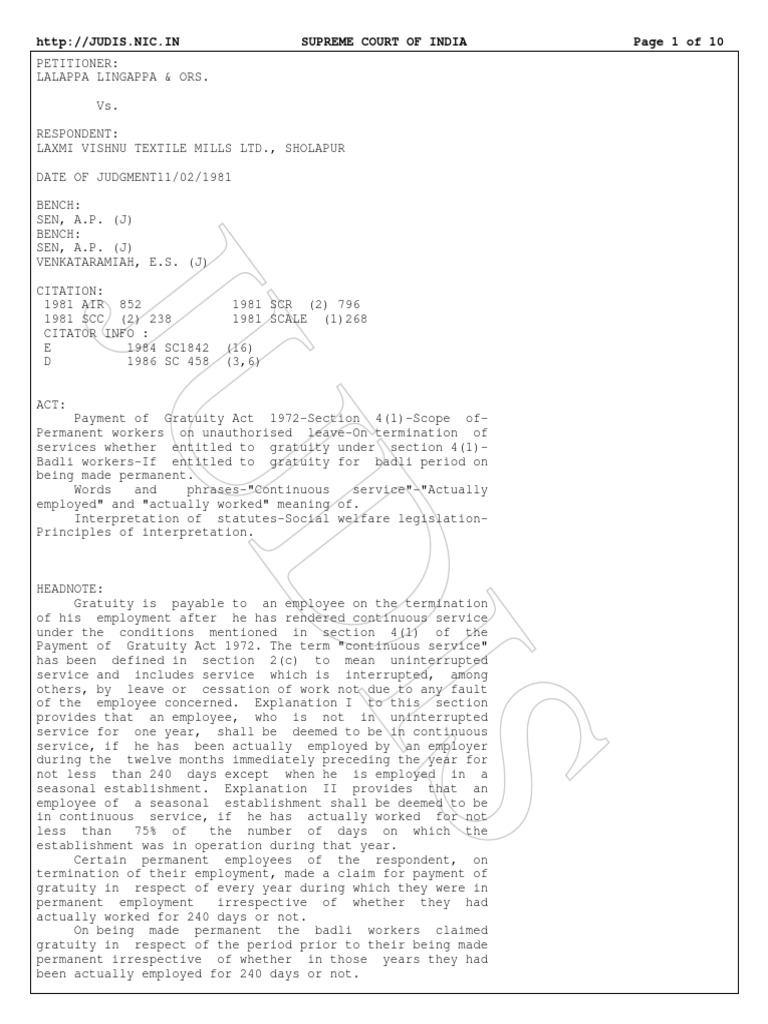 supreme court judgement on gratuity 2019