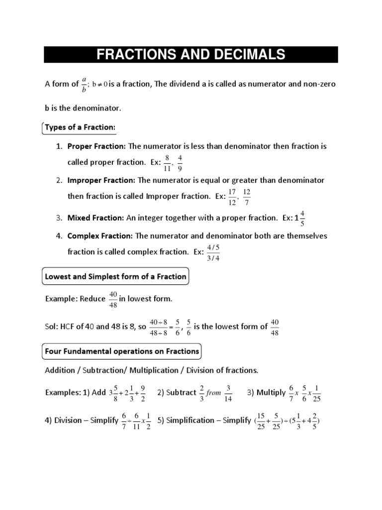 Understanding Fractions and Decimals | PDF | Fraction (Mathematics ...