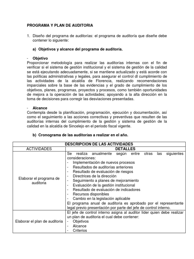 Programa y Plan de Auditoría Efectivo | PDF | Auditoría | Contralor