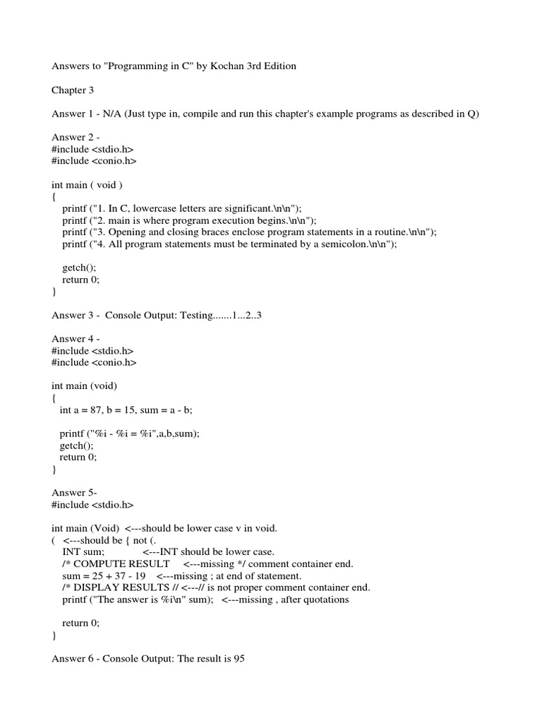 Stephen G Kochan Solutions Manual | Download Free PDF | C (Programming ...