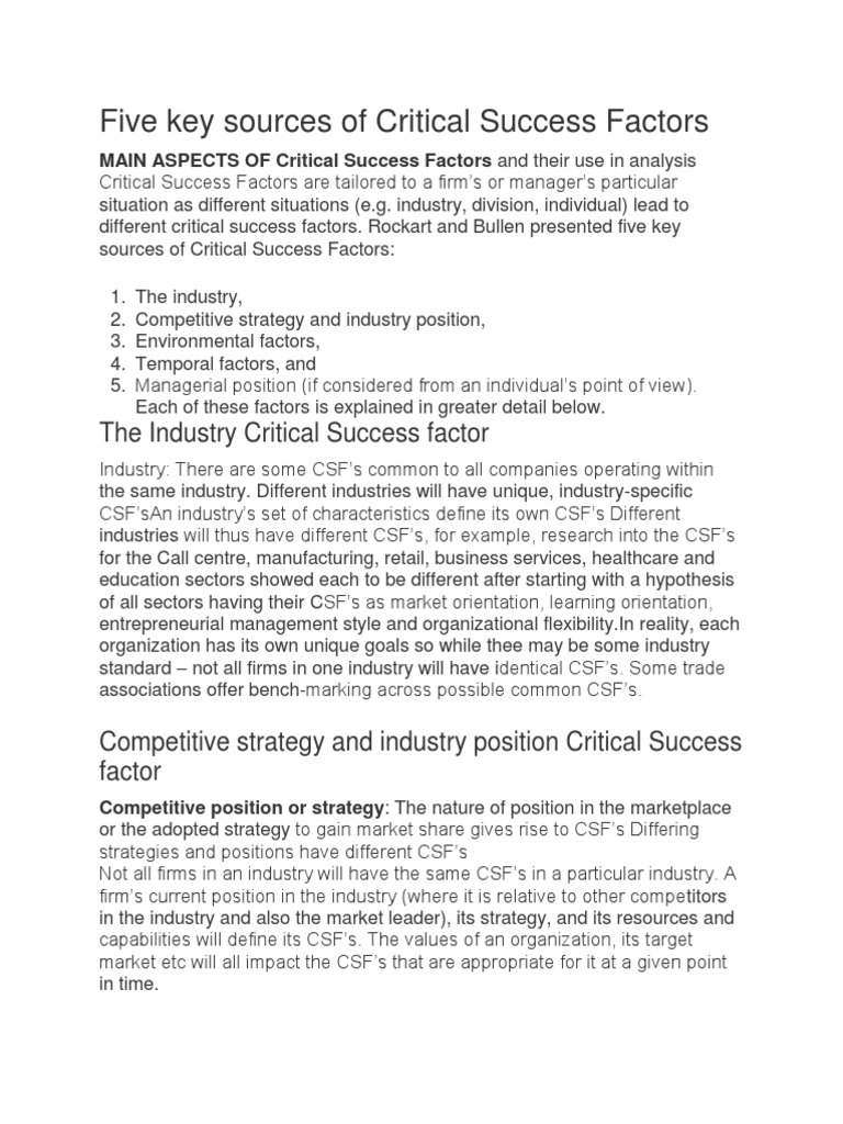 Five Key Sources of Critical Success Factors | PDF | Strategic ...