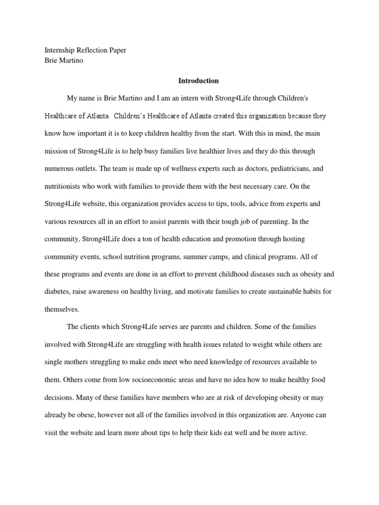 Internship Reflection Paper | PDF | Health Care | Obesity