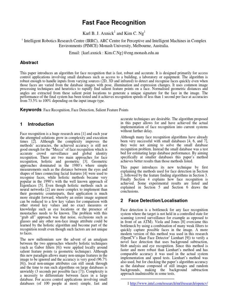 Fast and Accurate Face Recognition Algorithm | PDF | Eye | Computer Vision