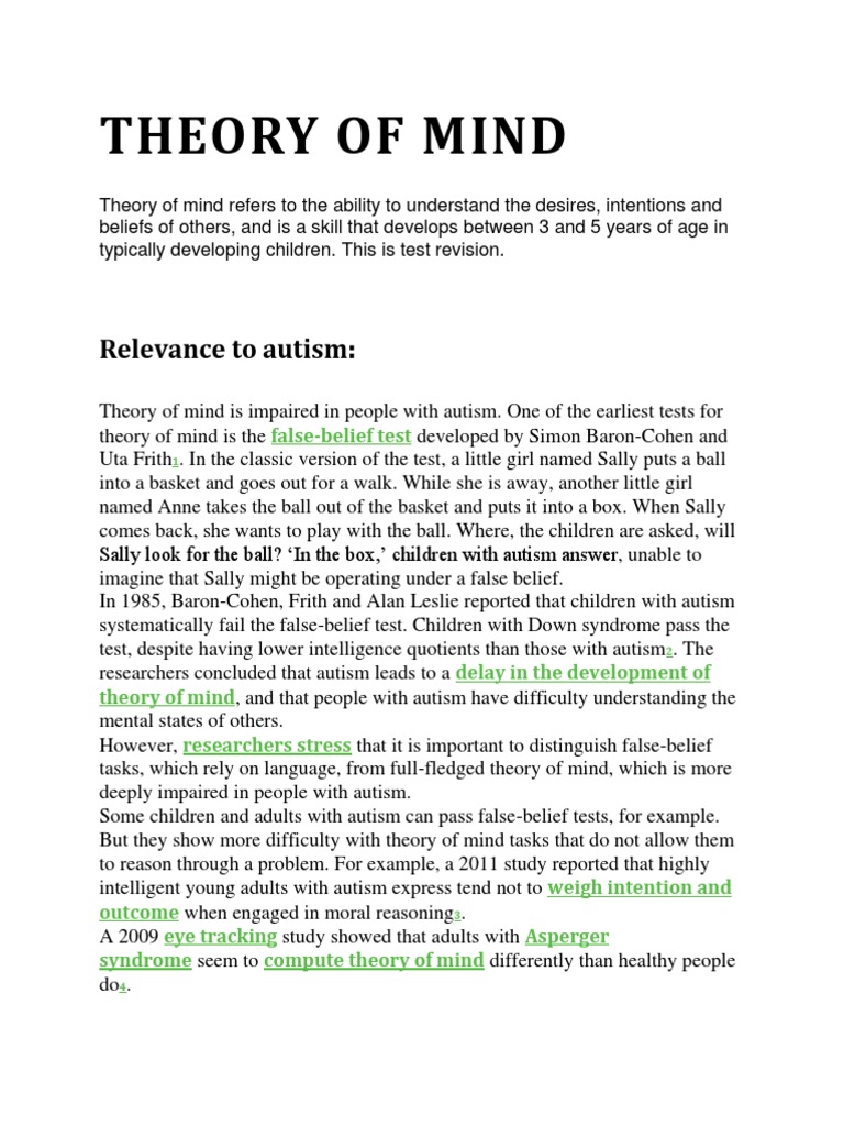 Theory of Mind Autism | PDF | Theory Of Mind | Neuropsychology