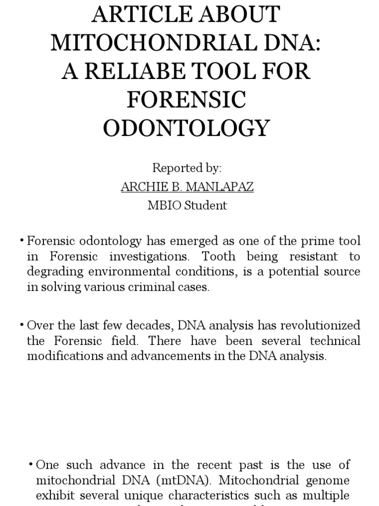 Ppt-Article Genetics | PDF | Mitochondrial Dna | Dna Profiling