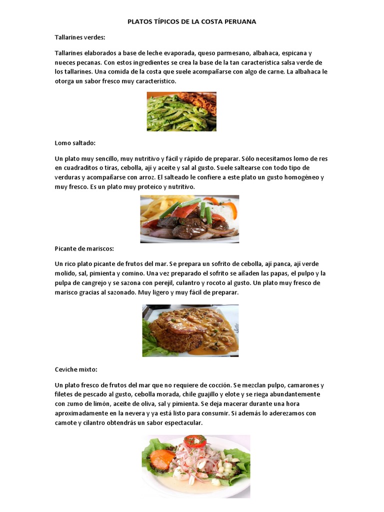 Platos Típicos de La Costa Peruana | PDF | Mariscos | Alimentos