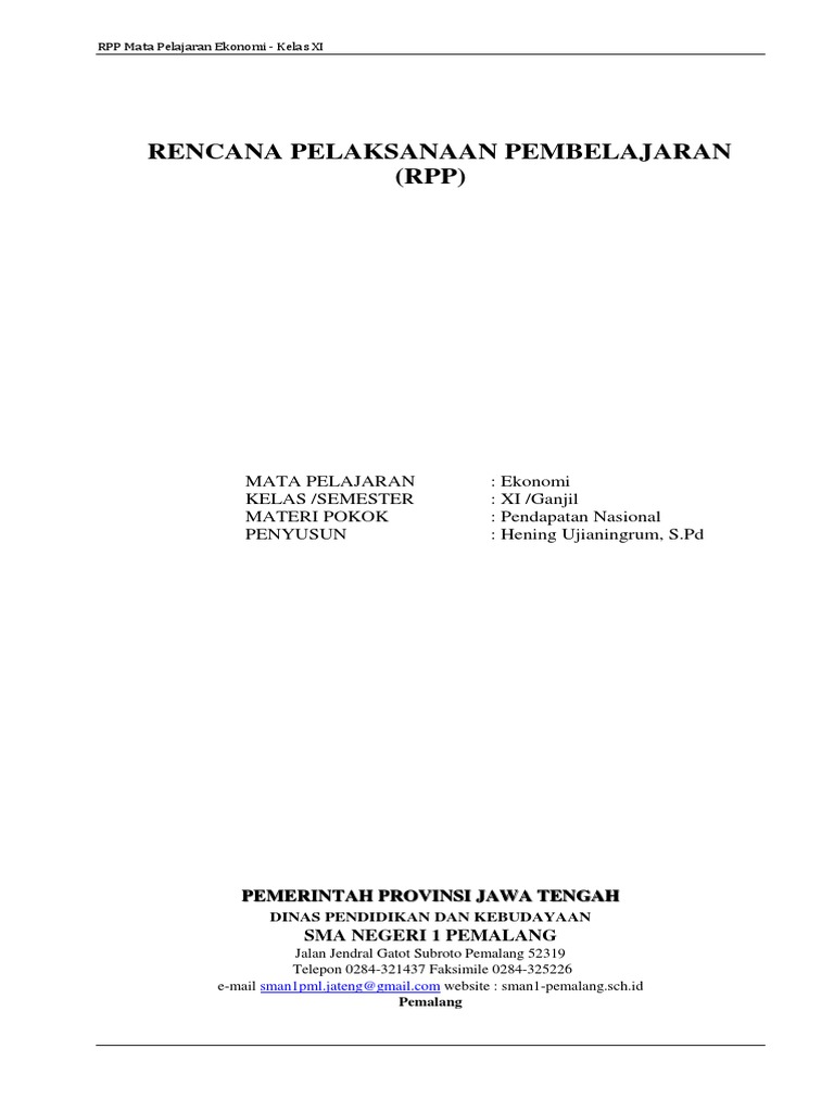 Rpp Kd 3 1 Pendapatan Nasional Kelas Xi