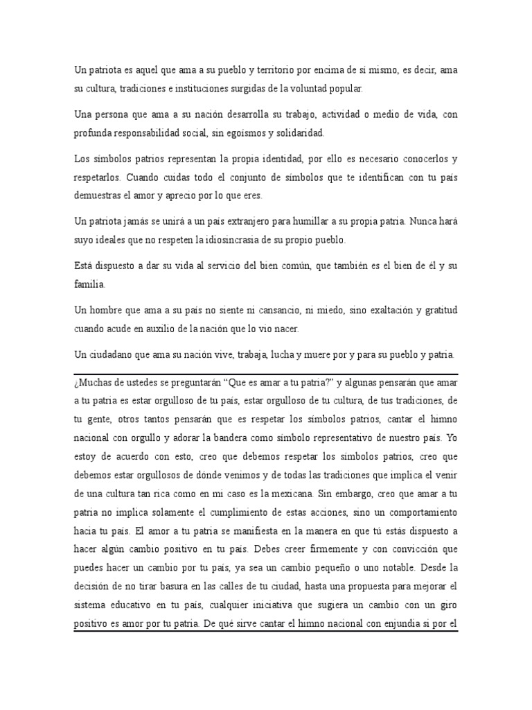 Amor A La Patria | PDF | Patriotismo | Nación