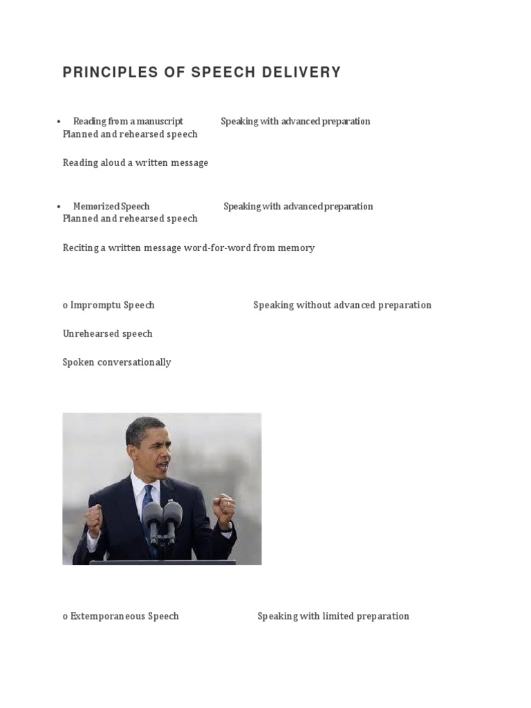 Speech Delivery Techniques Explained | PDF | Language Arts & Discipline