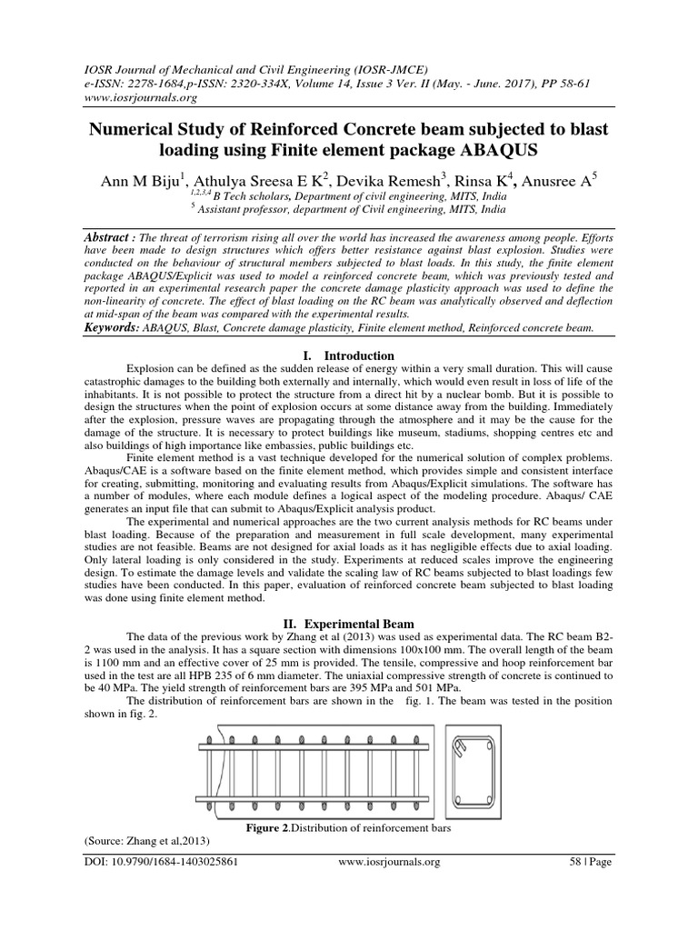 Numerical Study of Reinforced Concrete Beam Subjected To Blast Loading ...