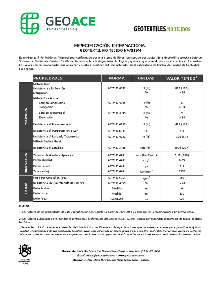 Geotextil NT - nw019m - Geoace Peru Sac | PDF | Naturaleza