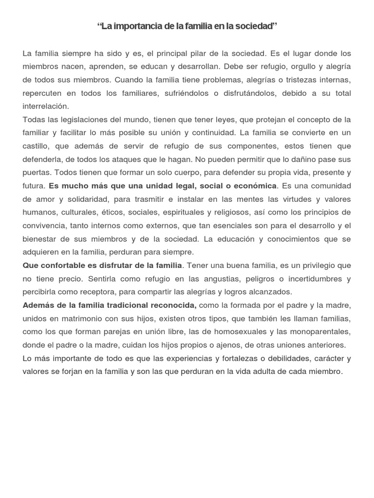 La Importancia de La Familia en La Sociedad | PDF | Ciencias sociales