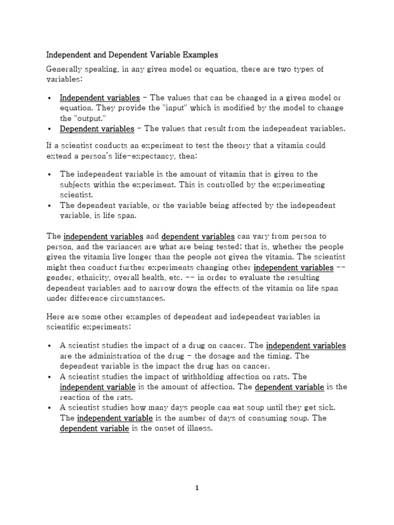 Independent and Dependent Variable Examples | PDF | Dependent And ...