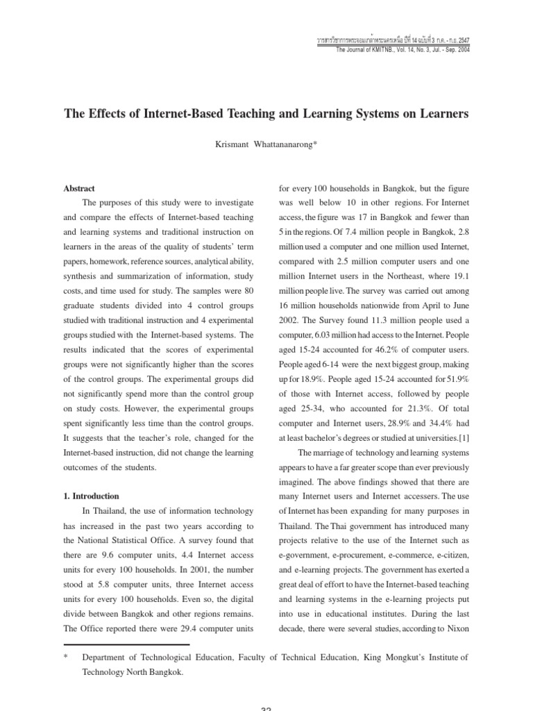 The Effects of Internet-Based Teaching and Learning Systems On Learners ...