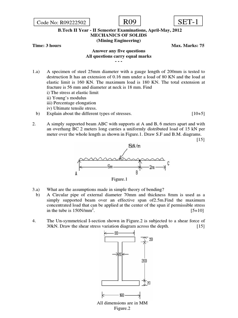 r09222502 Mechanics of Solids | PDF | Beam (Structure) | Bending