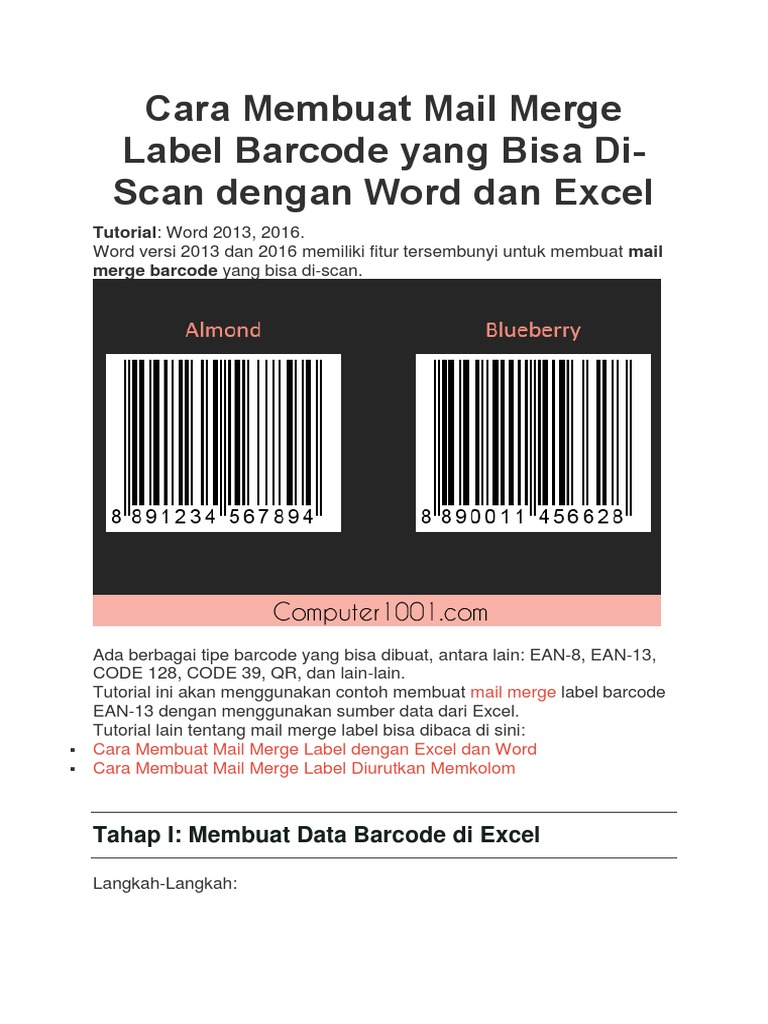 Mail Merge Barcode di Word dan Excel | PDF | Bisnis | Komputer