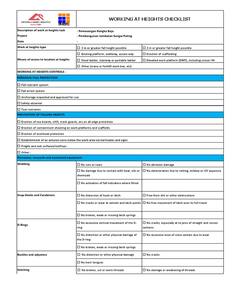 Working at Heights Checklist-TCN | PDF | Wear | Scaffolding