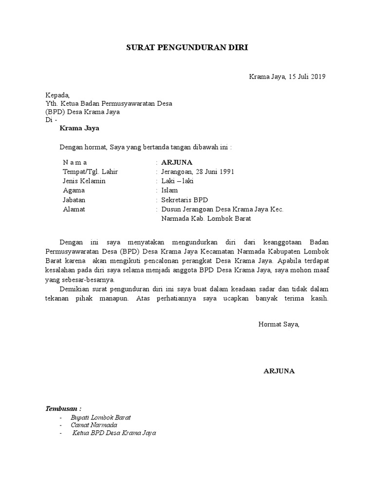 Surat Pengunduran Diri Bpd Pdf