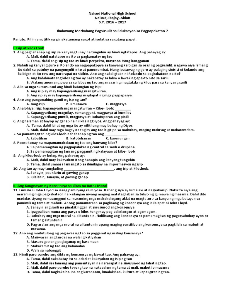 Esp 7 - 2nd Periodic Exam | PDF