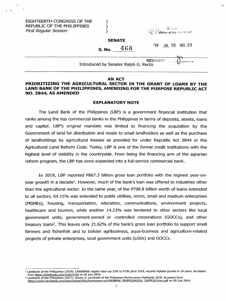 Land Bank Loan Priority for Agriculture | PDF | Loans | Collateral ...