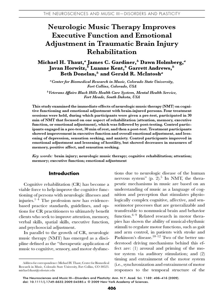 Music Therapy Boosts Brain Rehab | PDF | Executive Functions | Attention