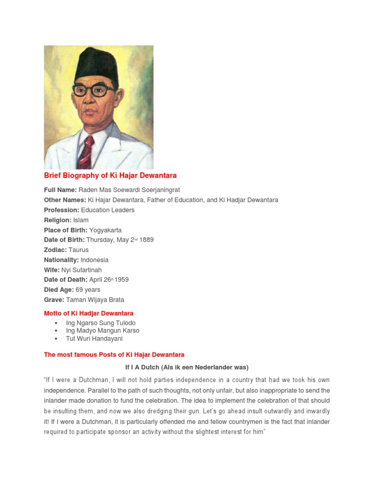 Brief Biography Of Ki Hajar Dewantara Indonesia Academia