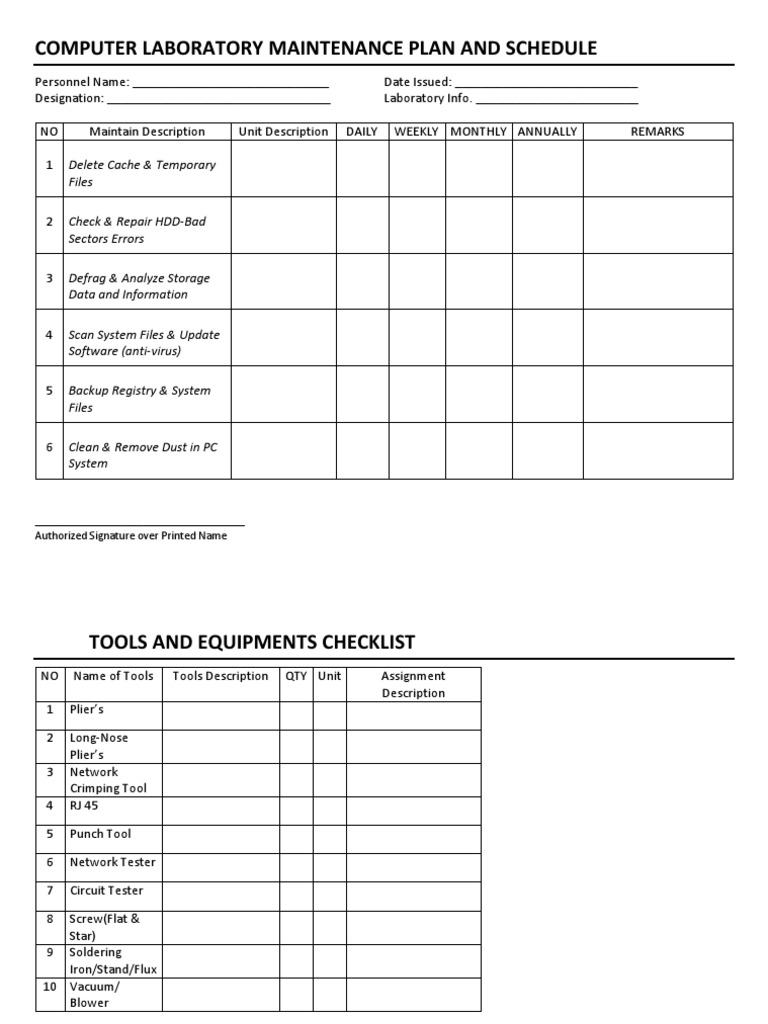 Computer Laboratory Maintenance Plan and Schedule | Download Free PDF ...