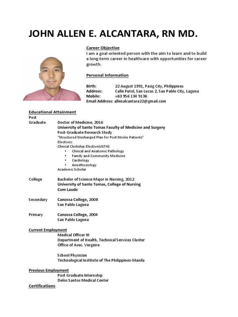 John Allen E. Alcantara: Healthcare CV | PDF | Physician | Nursing