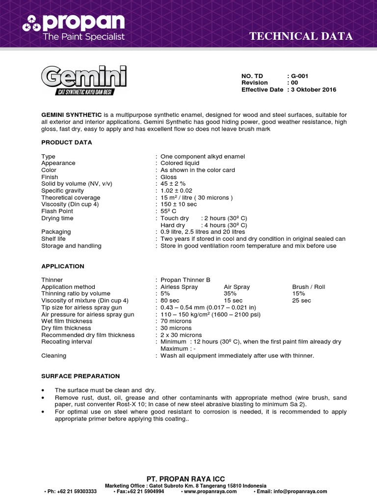 Gemini Synthetic Enamel Technical Data | PDF | Rust | Paint
