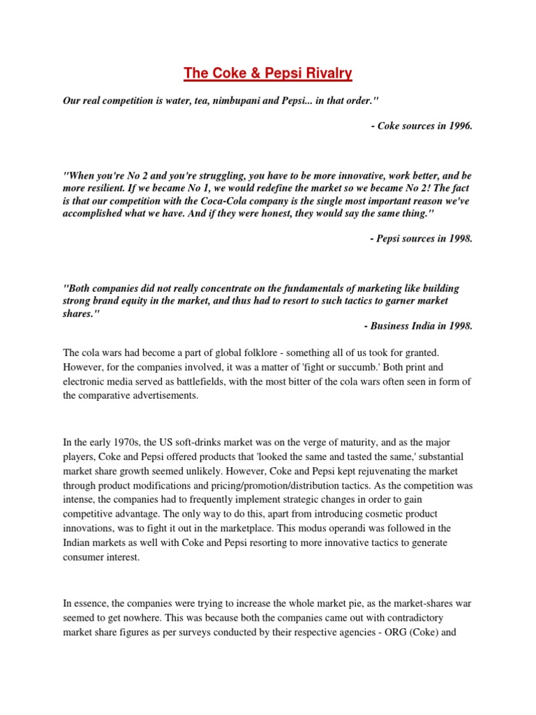 The Coke Pepsi Rivalry Pdf Pepsi Coca Cola