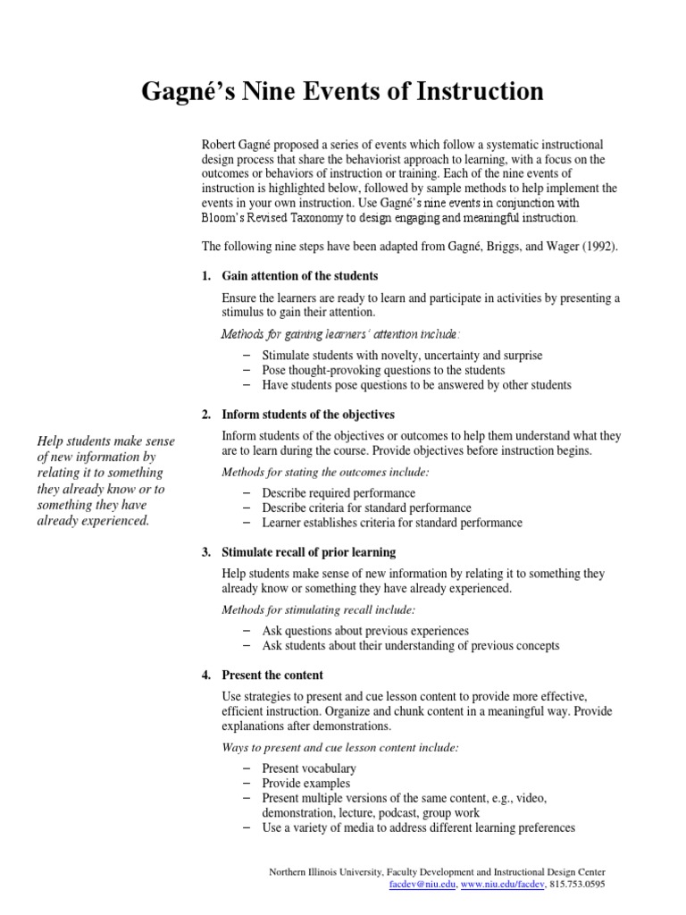 Gagné's 9 Events of Instruction Explained | PDF