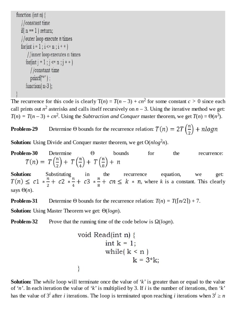 Master Theorem Recurrence Solutions | PDF | Recurrence Relation | Time ...