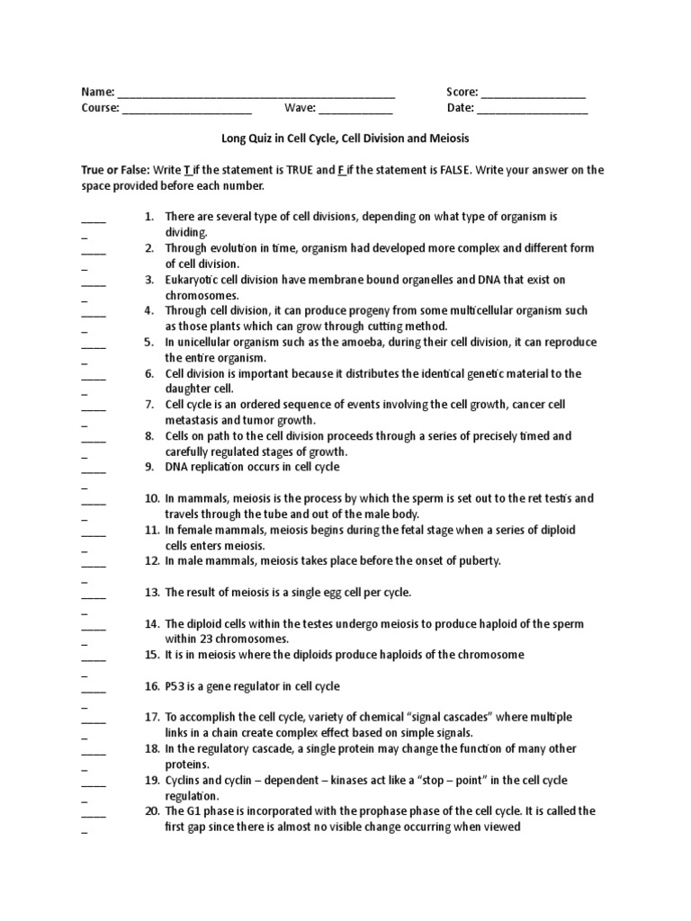 Cell Cycle Quiz Biology Diagrams