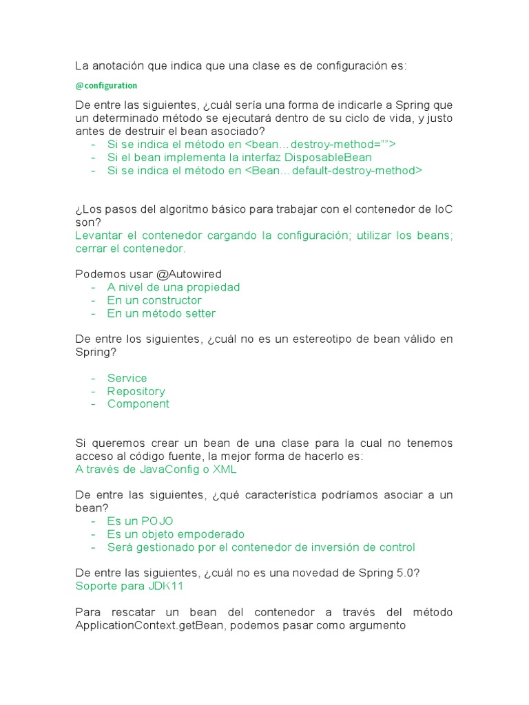 Configuración y gestión de beans en Spring | PDF | Spring Framework ...