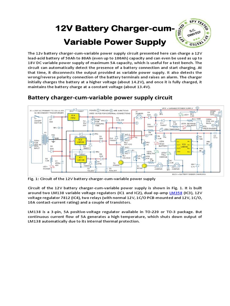 12V Battery Charger-cum-Variable Power Supply | PDF | Battery Charger ...
