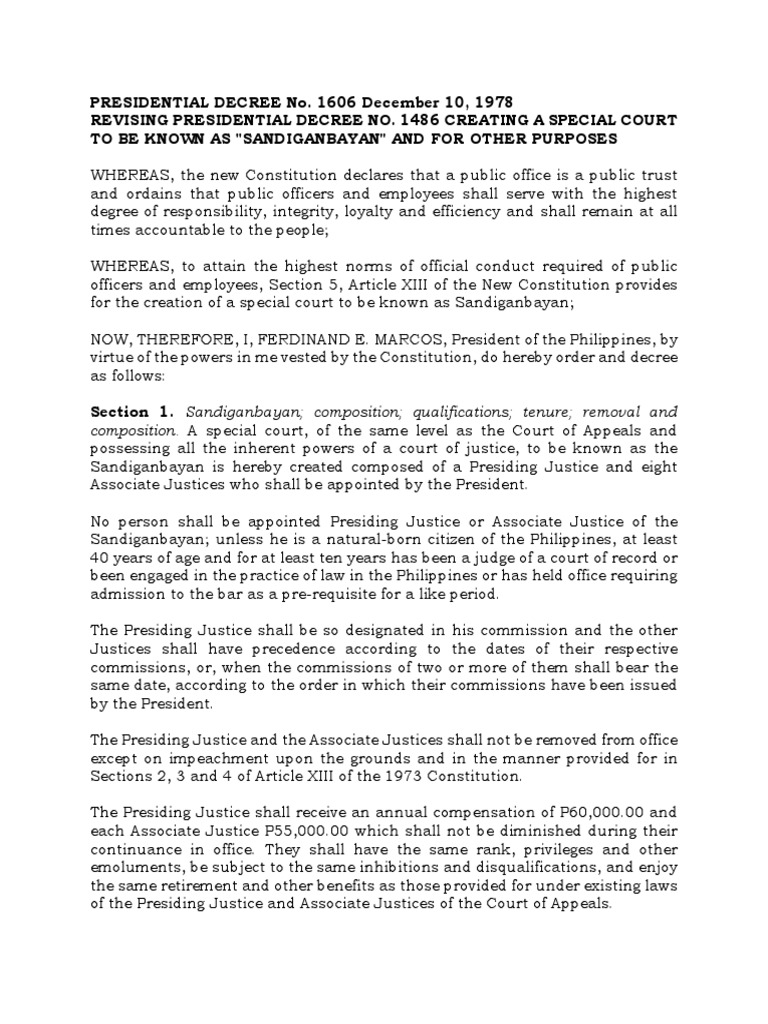 PRESIDENTIAL DECREE No. 1606 December 10, 1978 Revising Presidential