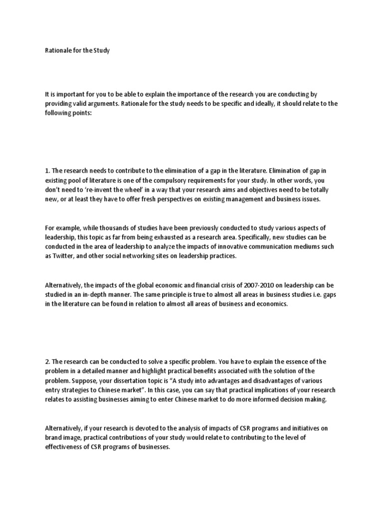 Rationale For The Study  PDF  Leadership  Psychological Concepts