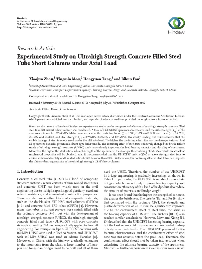Experimental Study On Ultrahigh Strength Concrete Filled Steel Tube ...