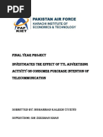 Investigates the effect of TTL advertising  activity on consumer purchase intention of  telecommunication” 