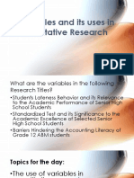 Variables and Its Uses in Quantitative Research