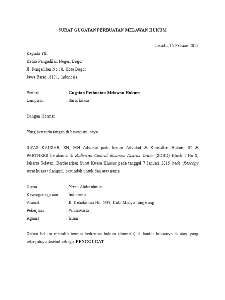 Surat Gugatan Perbuatan Melawan Hukum Pm 1 Repaired