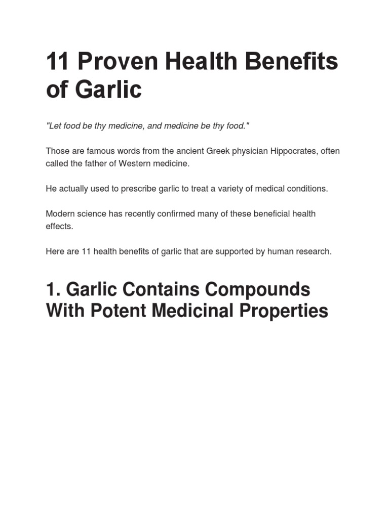 11 Proven Health Benefits of Garlic | PDF | Garlic | Cholesterol