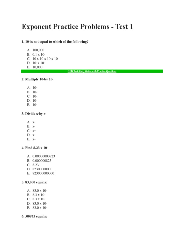 Exponent Practice Problems and Solutions | PDF